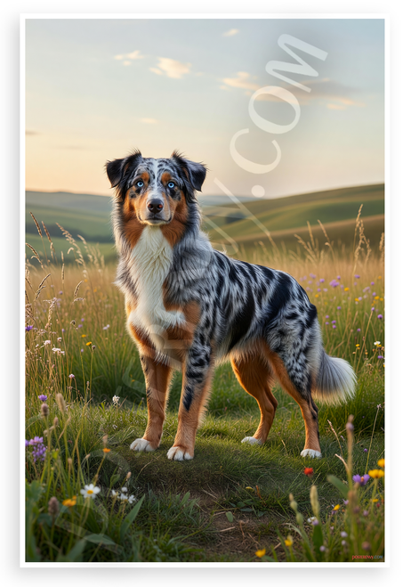 Australian Shepherd Blue Eyes Merle Coat Nature Portrait 12x18 US Made Poster