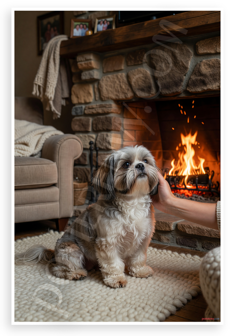 Shih Tzu by Cozy Fireplace Companionship Dog 12x18 US Made Poster