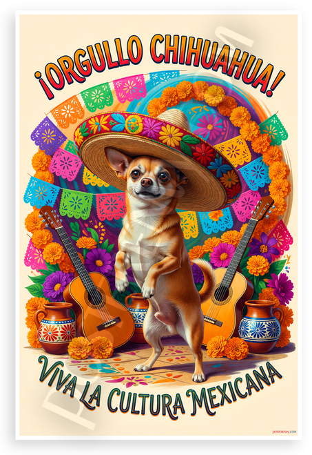 Chihuahua in Sombrero Mexican Culture Festive 12x18 US Made Poster