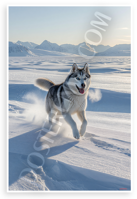 Siberian Husky Running Snowy Mountains Wilderness Adventure 12x18 US Made Poster