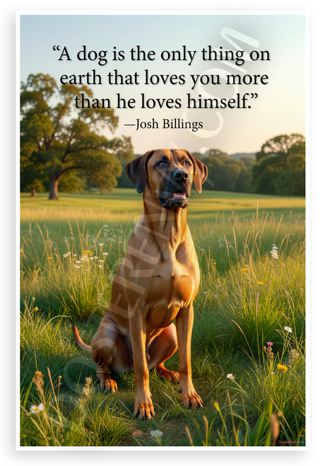 Josh Billings "A Dog Is the Only Thing on Earth That Loves You More Than He Loves Himself" Rhodesian Ridgeback Inspirational 12x18 US Made Poster