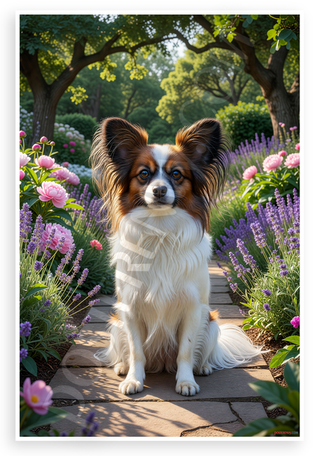 Papillon Dog in Lush Garden Floral Surroundings Wildlife 12x18 US Made Poster