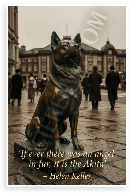Helen Keller "If Ever There Was an Angel in Fur, It Is the Akita" Inspirational 12x18 US Made Poster