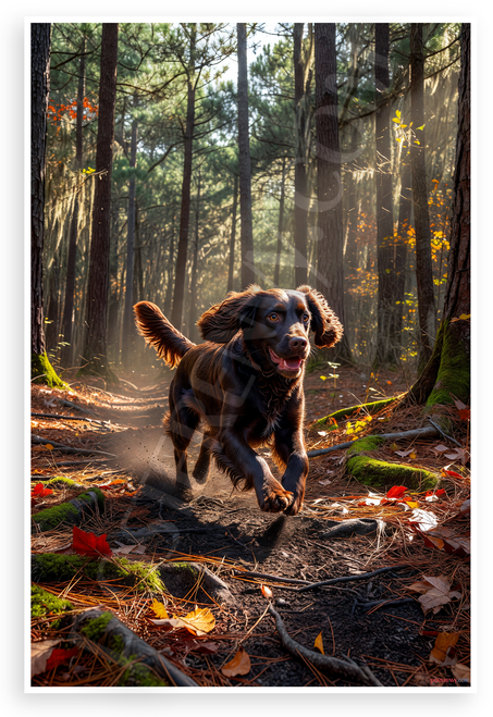 Boykin Spaniel Running Forest Trail Wildlife Adventure 12x18 US Made Poster