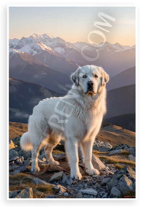 Great Pyrenees Dog Mountain Sunset Wildlife 12x18 US Made Poster