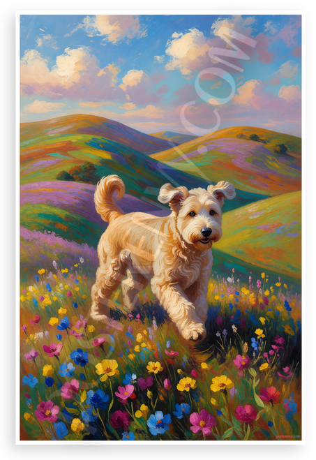 Soft Coated Wheaten Terrier Rolling Hills Irish Landscape Wildlife 12x18 US Made Poster