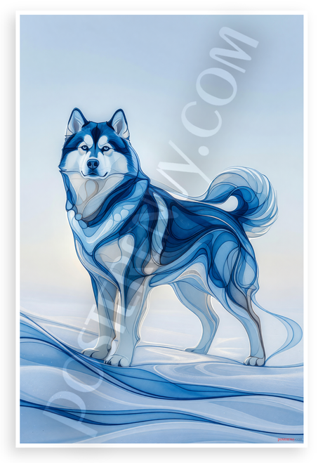 Alaskan Malamute Abstract Flowing Lines Wildlife 12x18 US Made Poster
