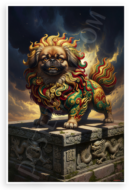 Pekingese Lion Guardian Mythical Protector Fantasy 12x18 US Made Poster