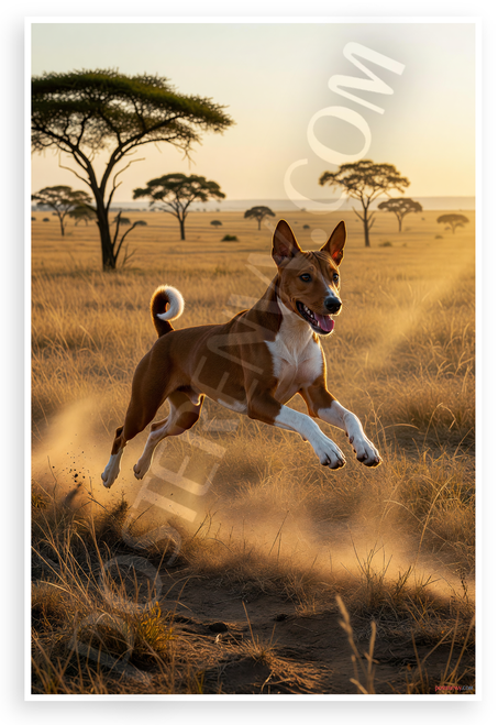 Basenji Dog Leaping Savannah Action Wildlife 12x18 US Made Poster