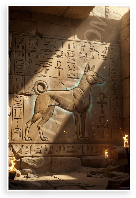 Ancient Egyptian Basenji Guardian Hieroglyphic Style 12x18 US Made Poster