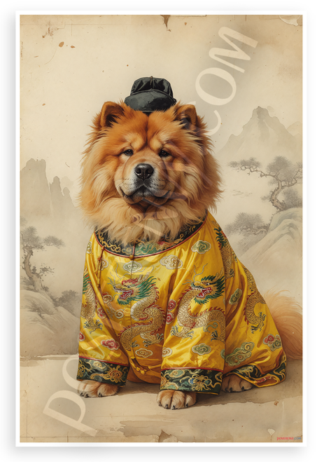 Chow Chow in Chinese Imperial Attire Vintage Watercolor 12x18 US Made Poster
