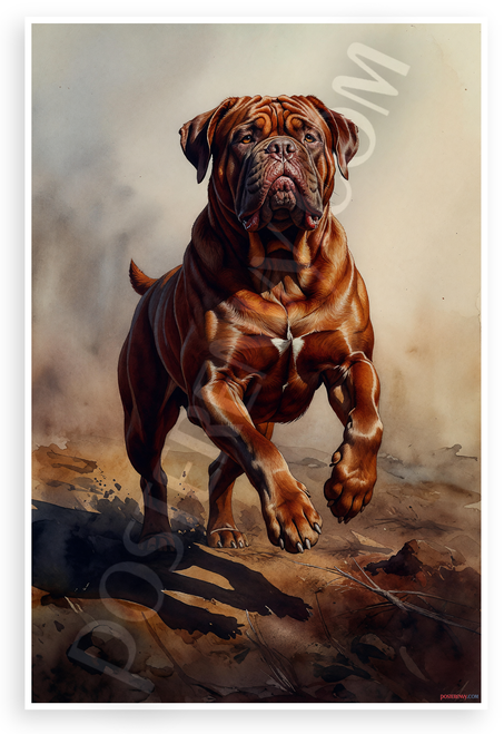 Heroic Dogue de Bordeaux Dynamic Action Watercolor 12x18 US Made Poster
