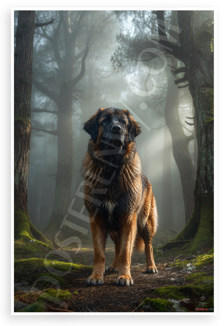 Majestic Leonberger Dog Misty Forest Wildlife 12x18 US Made Poster