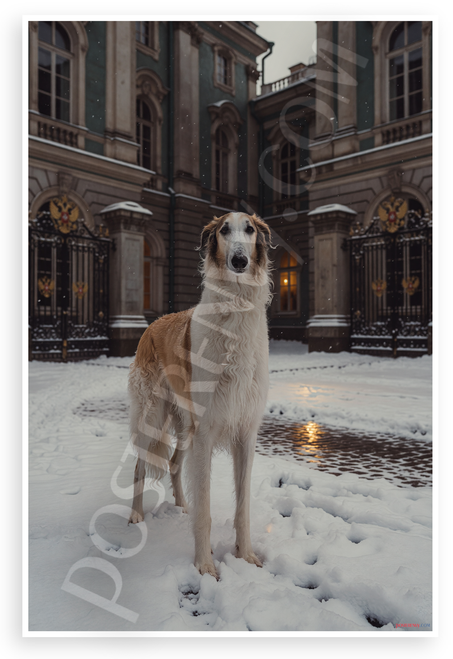 Majestic Borzoi Dog Snowy Russian Palace Courtyard Wildlife 12x18 US Made Poster