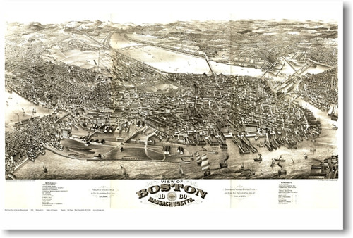 Boston Massachusetts Vintage Map Circa 1880