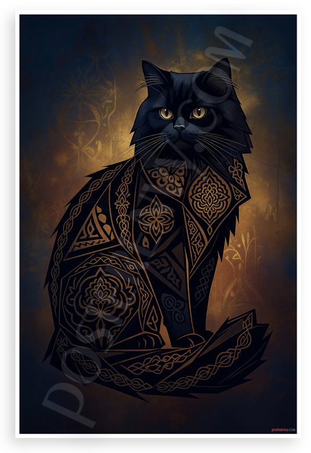 Black Persian Cat Mandala Pattern Abstract 12x18 US Made Poster