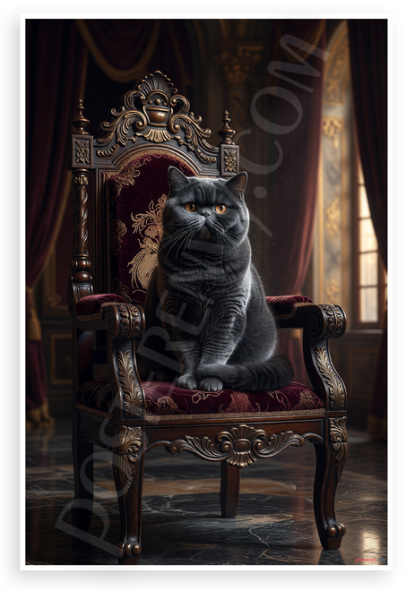 Regal Exotic Shorthair Cat on Ornate Throne Portrait 12x18 US Made Poster