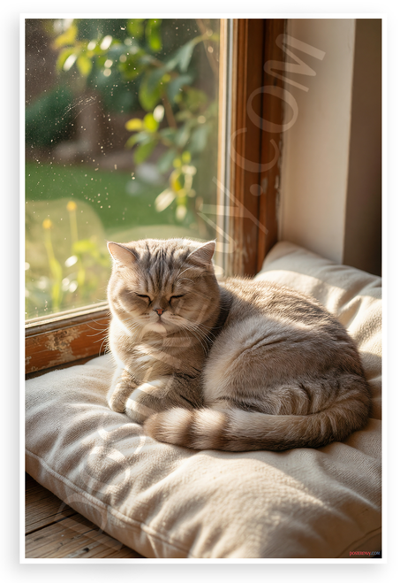 Exotic Shorthair Cat Sunlit Window Cozy Scene 12x18 US Made Poster