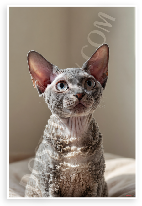 Devon Rex Cat Portrait Curious Expression Wildlife 12x18 US Made Poster