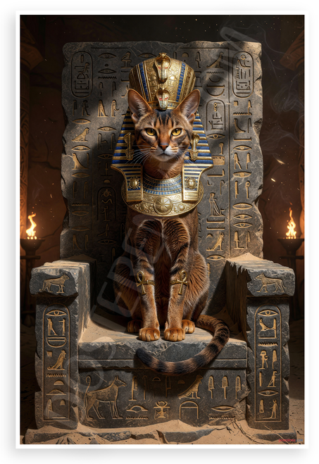 Abyssinian Cat Egyptian Pharaoh Throne Mystical Fantasy 12x18 US Made Poster