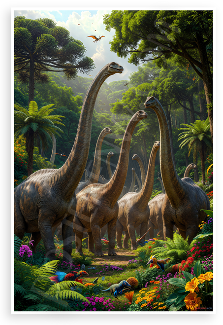 Brachiosaurus Herd Prehistoric Jungle Wildlife 12x18 US Made Poster