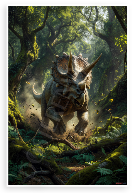 Triceratops Charging Through Dense Forest Wildlife 12x18 US Made Poster