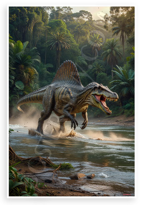 Spinosaurus Hunting Prehistoric River Jungle Realistic Wildlife 12x18 US Made Poster
