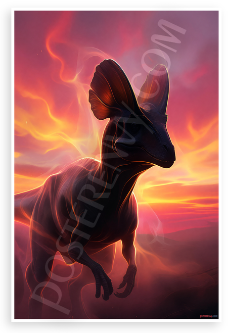 Dilophosaurus Silhouette Sunset Abstract Dinosaur 12x18 US Made Poster