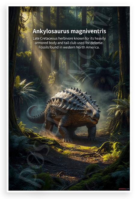 Ankylosaurus magniventris Late Cretaceous Herbivore Educational 12x18 US Made Poster