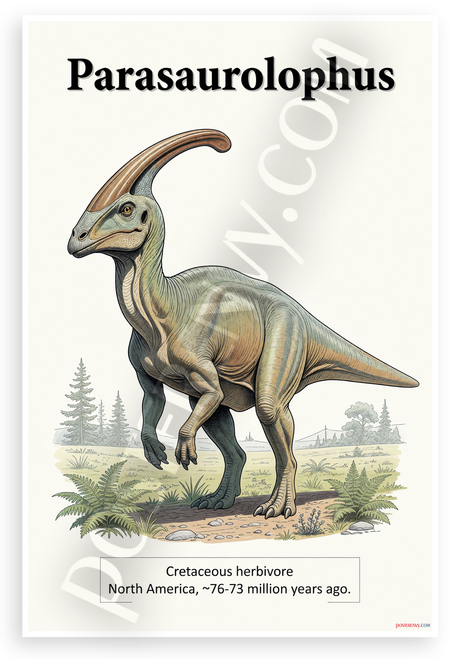 Parasaurolophus Cretaceous Herbivore Educational Dinosaur 12x18 US Made Poster