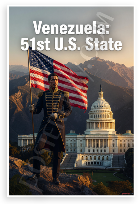 Venezuela 51st U.S. State Simón Bolívar US Flag Patriotic 12x18 US Made Poster