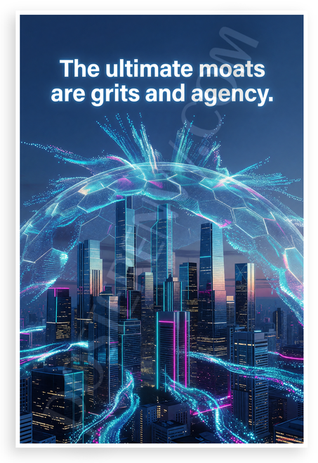 "The Ultimate Moats are Grits and Agency" Futuristic City Skyline 12x18 US Made Poster