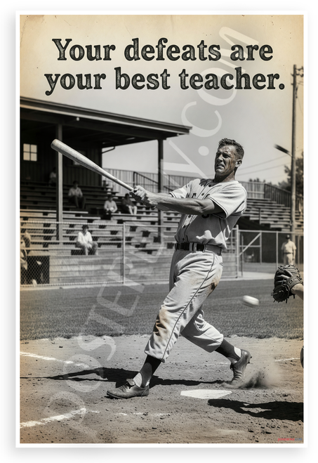 Your Defeats Are Your Best Teacher Baseball Swing 12x18 US Made Poster