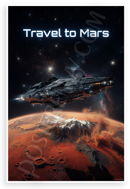 Travel to Mars Futuristic Spaceship Sci-Fi 12x18 US Made Poster