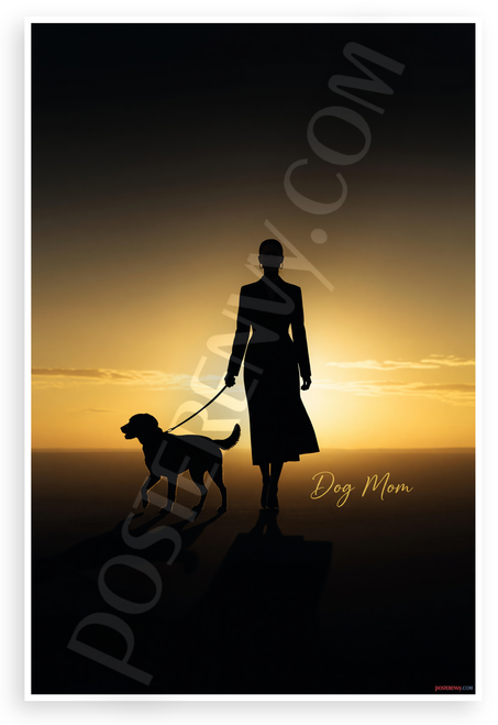 Dog Mom Woman Walking Silhouette Sunset Motivational 12x18 US Made Poster