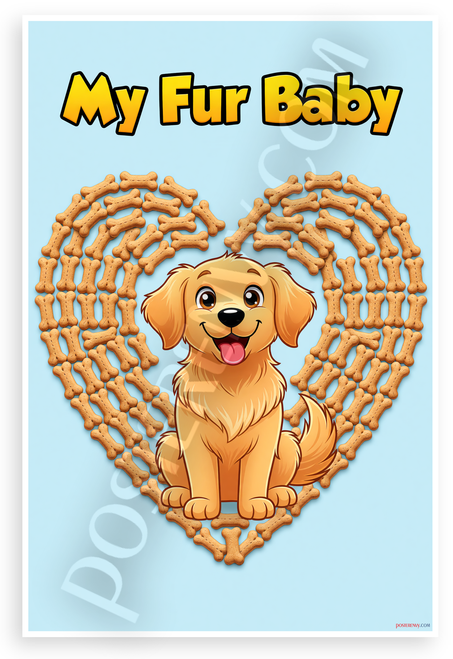 My Fur Baby Golden Retriever Dog Bone Heart Cartoon 12x18 US Made Poster