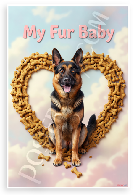 My Fur Baby German Shepherd Dog Bone Heart Frame 12x18 US Made Poster
