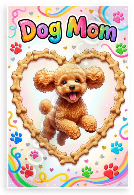 Dog Mom Poodle in Bone Heart Whimsical 12x18 US Made Poster