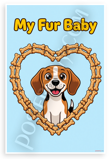 My Fur Baby Beagle in Dog Bone Heart Cartoon 12x18 US Made Poster
