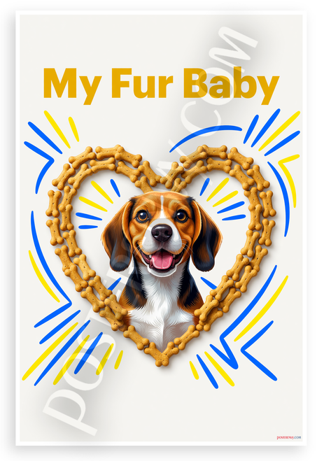 My Fur Baby Beagle Dog Bone Heart Frame 12x18 US Made Poster