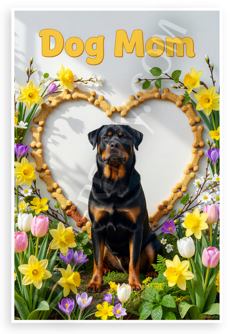 Dog Mom Rottweiler in Bone Heart Spring Flowers 12x18 US Made Poster