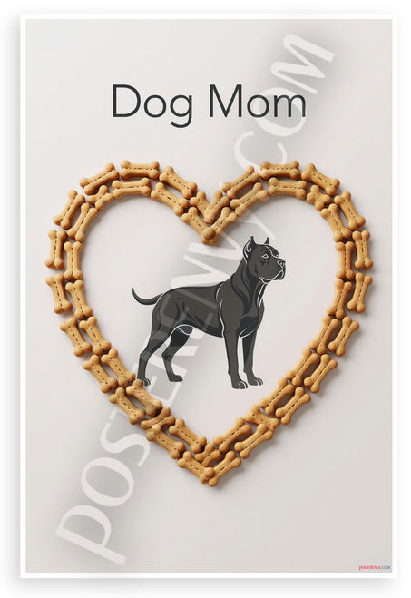 Dog Mom Cane Corso Silhouette Dog Bone Heart 12x18 US Made Poster
