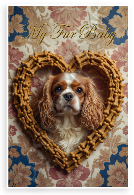 My Fur Baby Cavalier King Charles Spaniel Dog Bone Heart Frame 12x18 US Made Poster