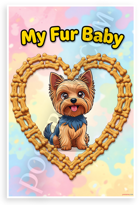 My Fur Baby Yorkshire Terrier Dog Bone Heart Cartoon 12x18 US Made Poster