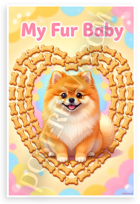 My Fur Baby Pomeranian Dog Bone Heart Frame Cute Pet 12x18 US Made Poster