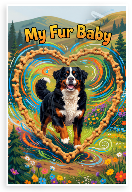 My Fur Baby Bernese Mountain Dog Dog Bone Heart Frame 12x18 US Made Poster