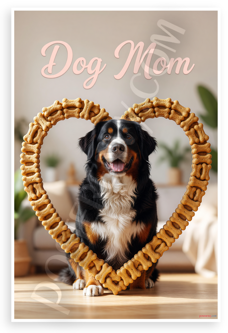 Dog Mom Bernese Mountain Dog Dog Bone Heart Frame 12x18 US Made Poster