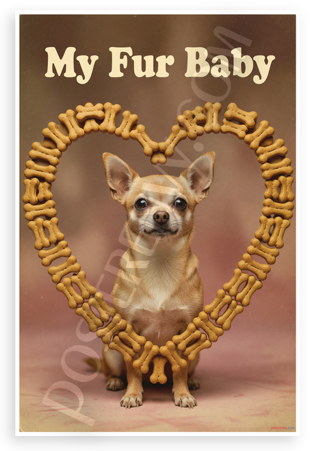 My Fur Baby Chihuahua Dog Bone Heart Vintage 12x18 US Made Poster