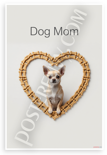 Dog Mom Chihuahua in Bone Heart Frame Minimalist 12x18 US Made Poster