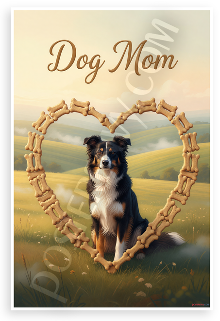 Dog Mom Border Collie in Dog Bone Heart Nature 12x18 US Made Poster